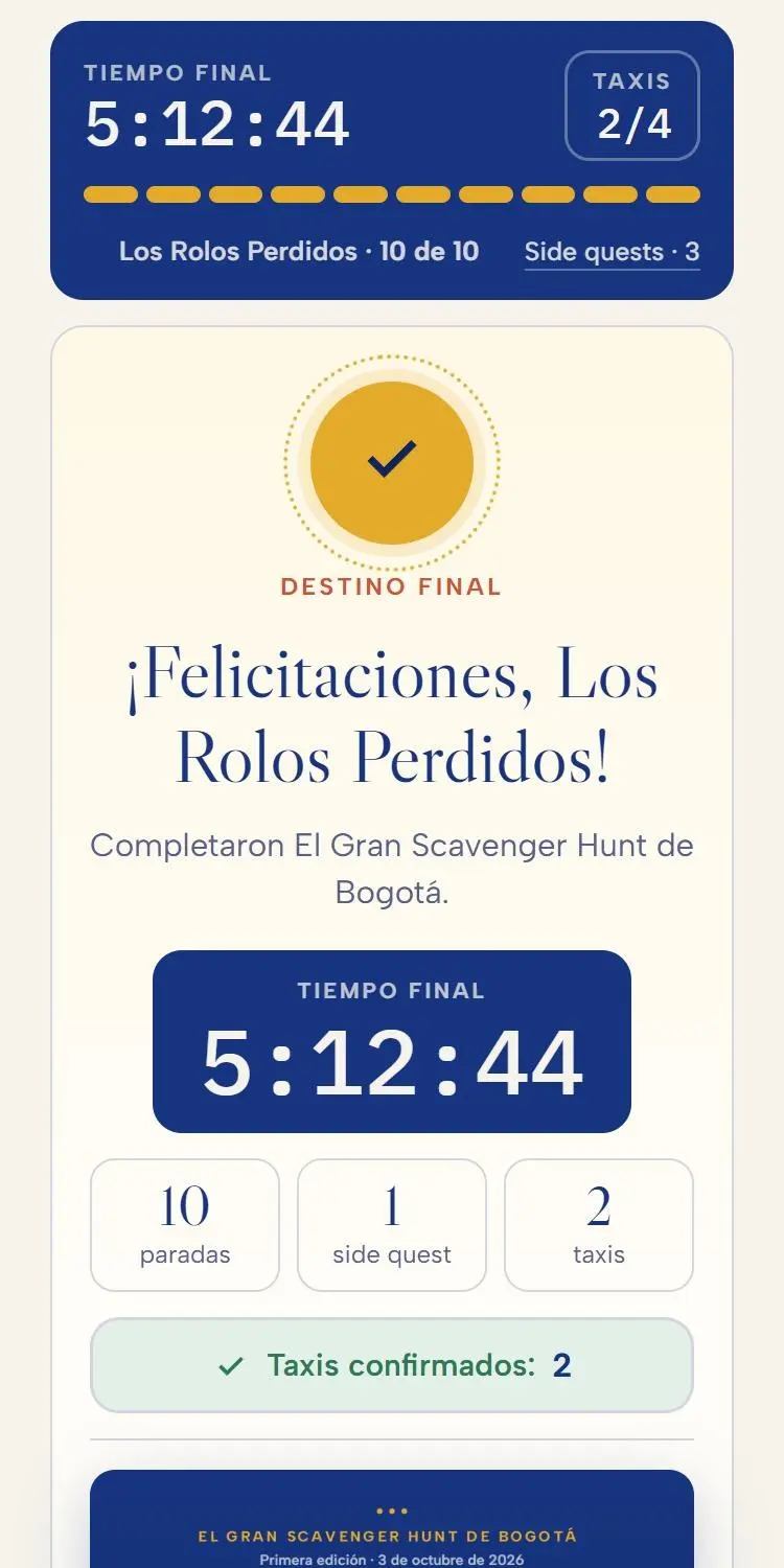 Finish screen with final time, stops, side quests and taxis