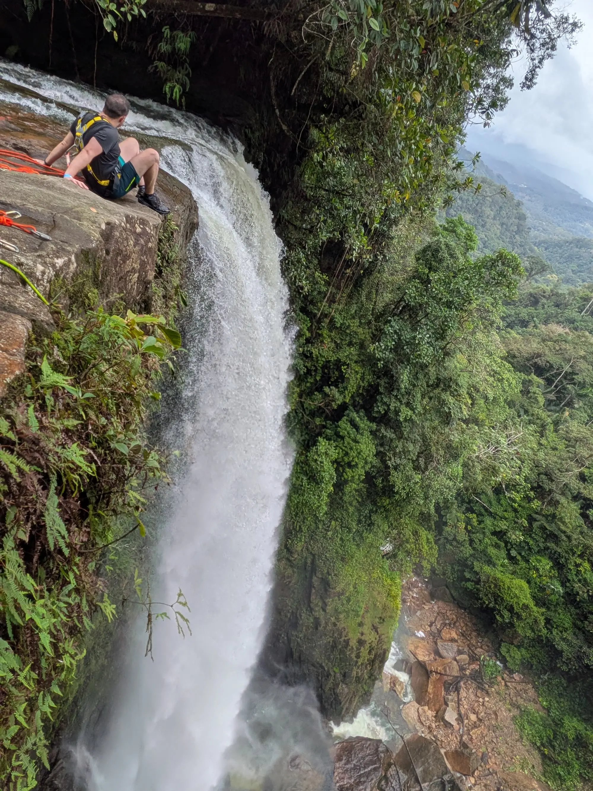 The 60-meter drop at Fin del Mundo over a sea of green forest