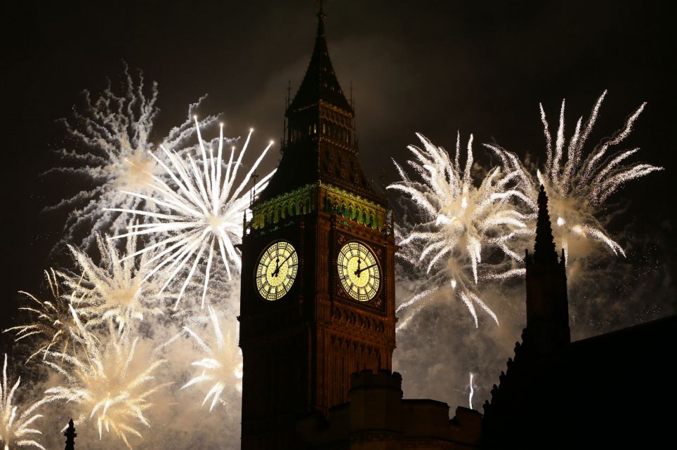Fireworks behind Big Ben, London. New Year 2013 Image